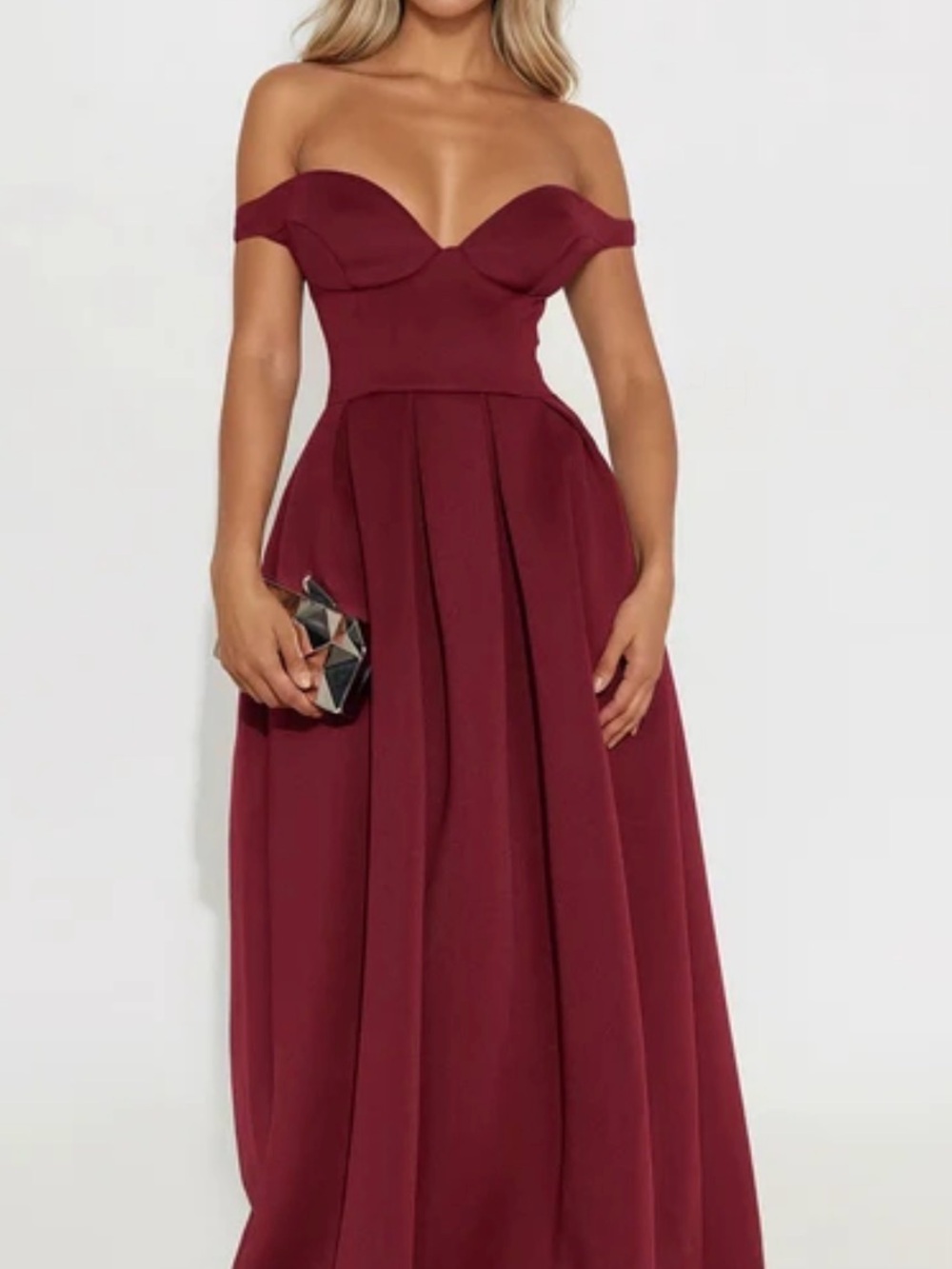 Fashion Nova Strapless Burgundy Pleated Evening Gown
